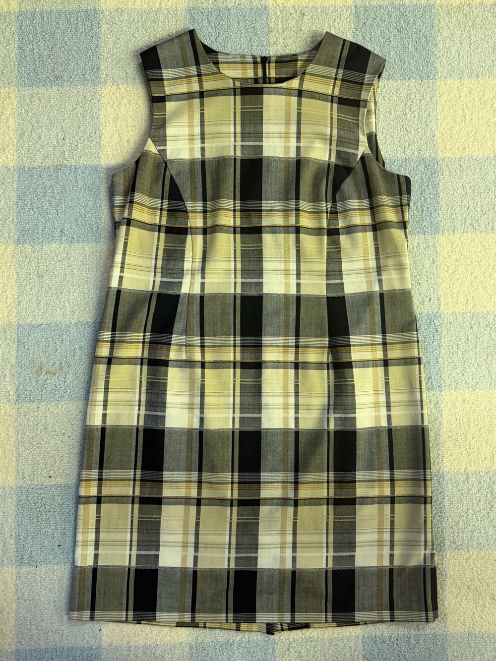 Southern Lady Yellow, Black & Cream Plaid Shift Dress